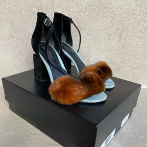 Alexander Wang Abby Faux Fur Suede Heels in Ochre